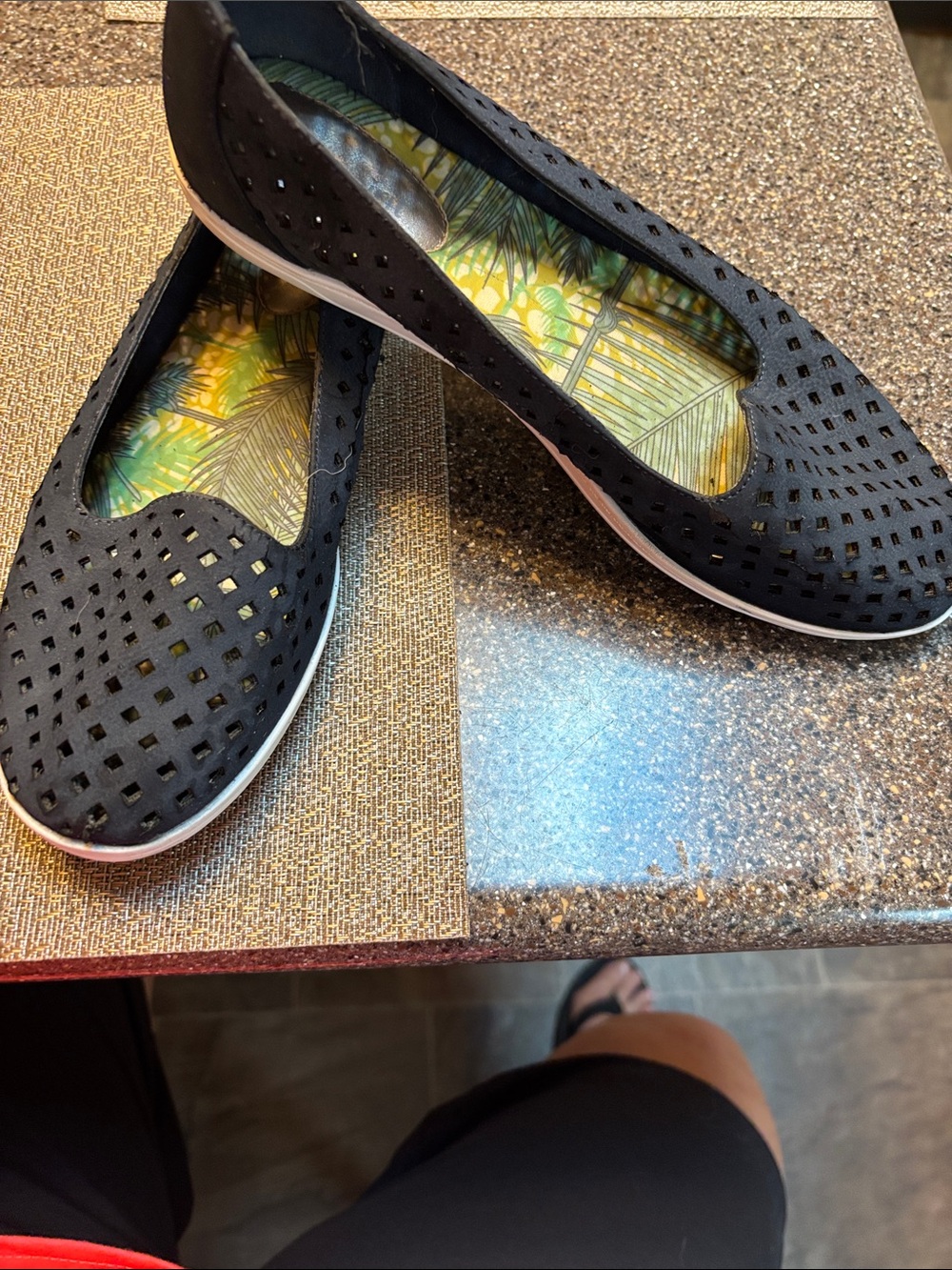 Easy Spirit Black Perforated Slip-On Flats with Tropical Insole